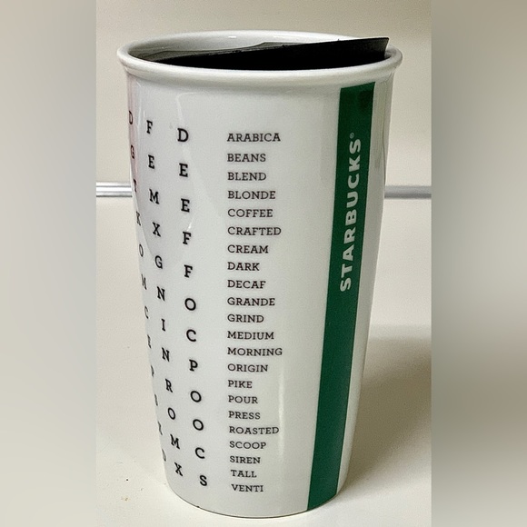 2016 Limited Edition 12 oz STARBUCKS COFFEE Word Search Eye Chart Travel Mug - Picture 3 of 16